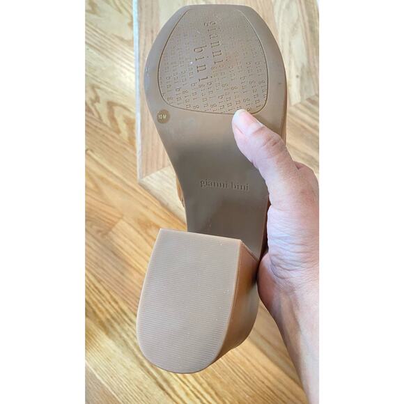 Gianni Binni Lomah Leather  Square Toe Platforms Sandals Chunky Heels Tan 10us - Picture 8 of 10